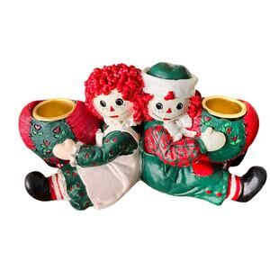 VTGE Raggedy Ann & Andy Candle Holders Ceramic Holidays Christmas